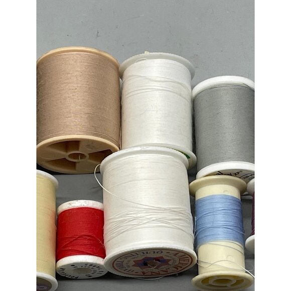 10 spools of polyester thread  varying colors white blue and sizes READ - Picture 6 of 6